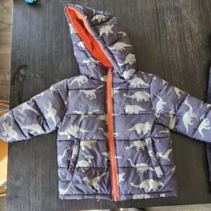Dinosaur Print Puffer Jacket with Hood